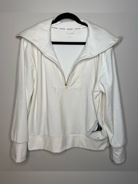 Halston Heritage Cream Ribbed Half-Zip Pullover